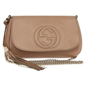 GUCCI Chain Shoulder Bag Leather Beige Gold 536224 Auth bs29635